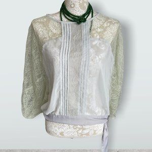 Women’s a.maglia sheer lace top in baby blue and mint green size medium.